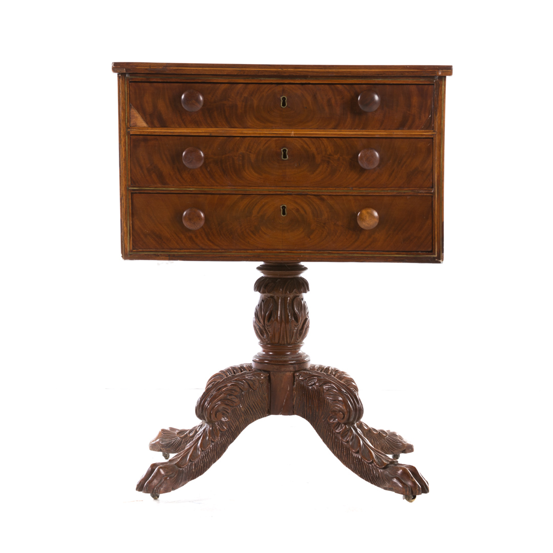 Appraisal: American Classical carved walnut worktable New York circa stringer inlaid