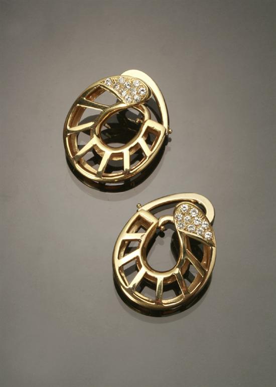 Appraisal: Pair of Tested -Karat Yellow-Gold and Diamond French Clip-Back Pierced