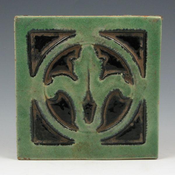 Appraisal: Flint Faience Arts Crafts tile with matte green and black