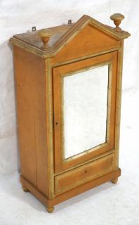 Appraisal: Faux Bamboo Small Hanging Mirrored Wall Cabinet Footed Beveled mirror