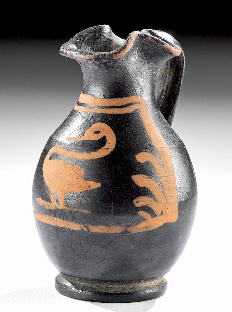 Appraisal: Miniature Greek Xenonware Trefoil Oinochoe w Bird Holiday Shipping Deadlines