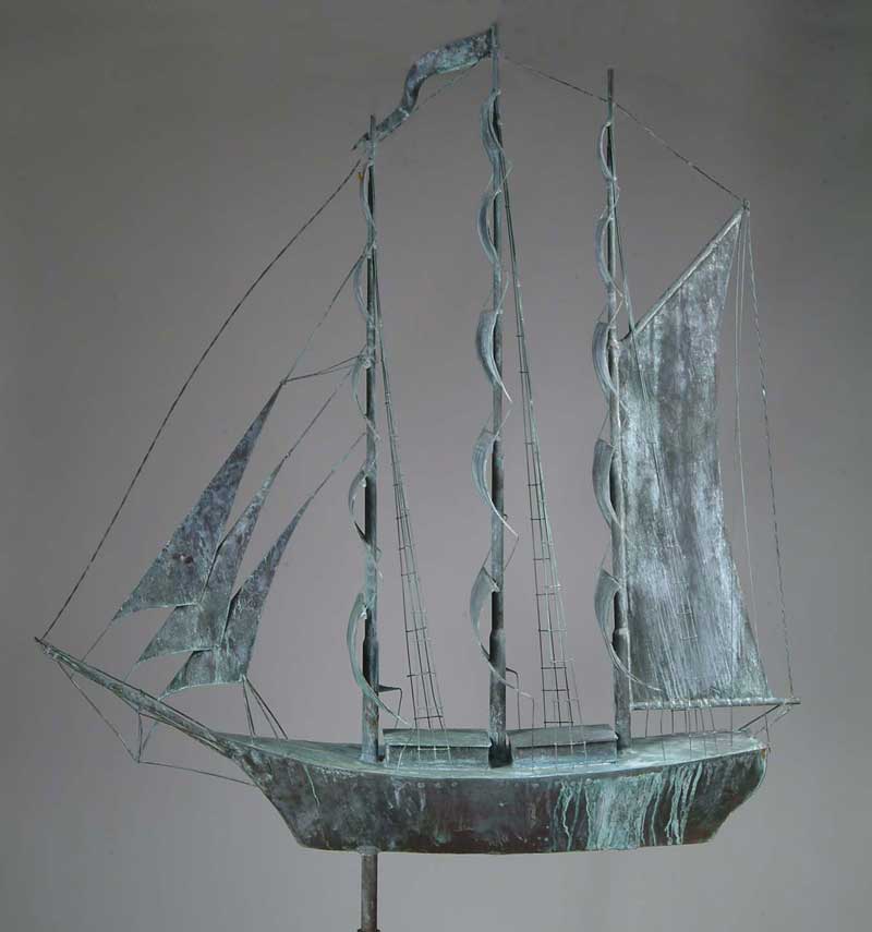 Appraisal: LARGE COPPER SHIP WEATHERVANE SIGNED FELIX Three-mast sailing vessel in