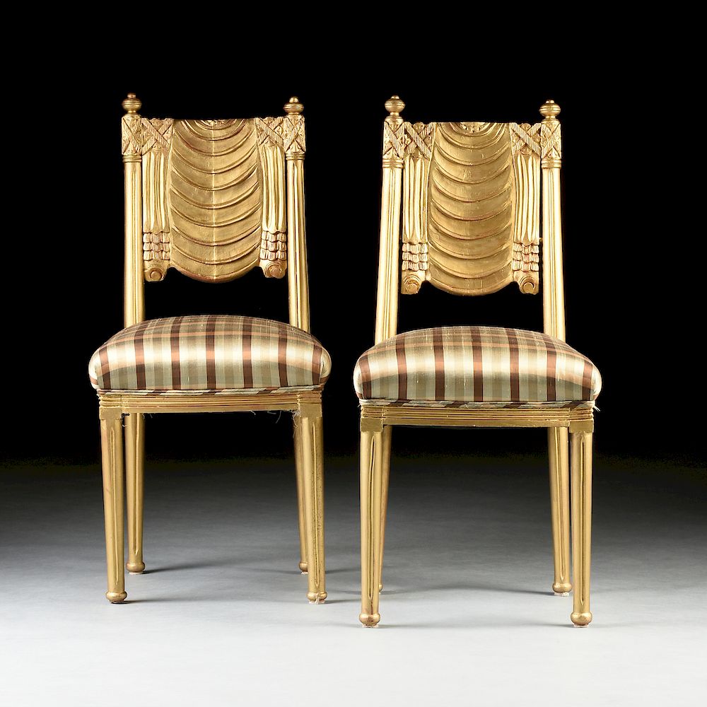 Appraisal: A PAIR OF ART DECO STYLE GILT AND UPHOLSTERED CARVED