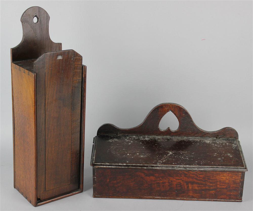 Appraisal: TWO ENGLISH OAK RECTANGULAR CANDLE BOXES late th early th