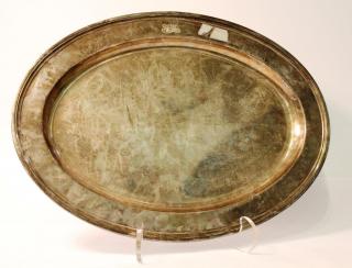 Appraisal: Large Tiffany Sterling Serving Platter Sterling silver with minimally-reeded oval