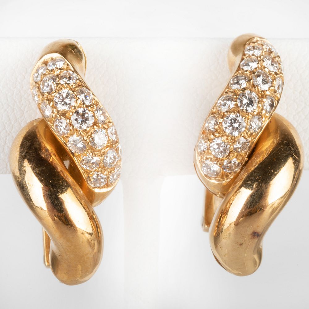 Appraisal: Pair of k Gold and Diamond Twist Earclips Marked '