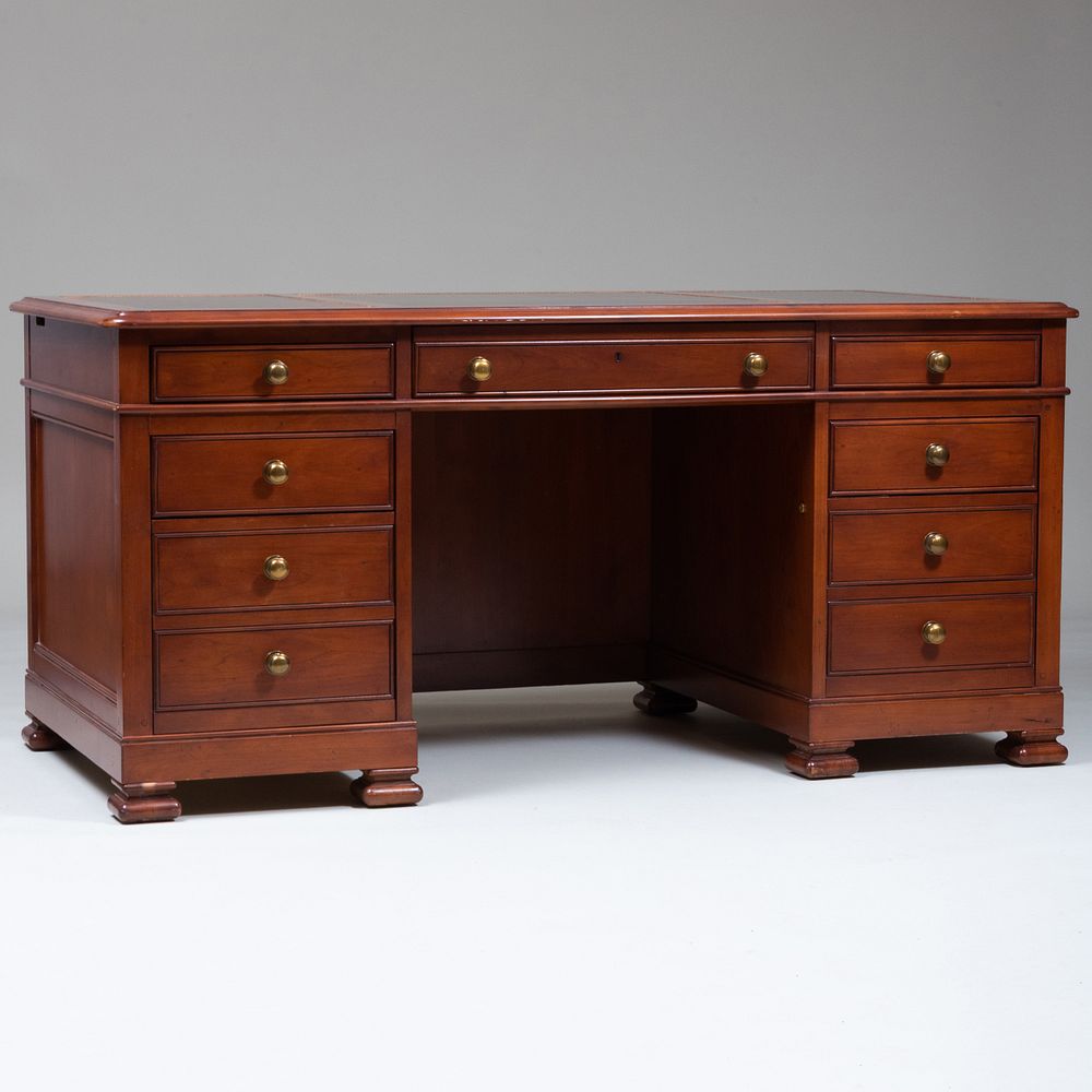 Appraisal: Modern Cherry Finished and Leather Pedestal Desk Stamped Sligh Holland