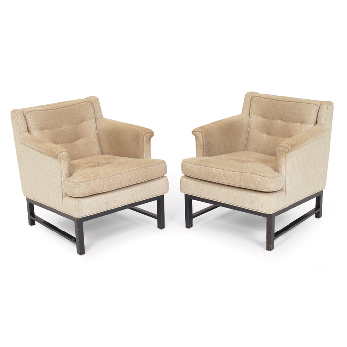 Appraisal: Edward Wormley lounge chairs pair by Dunbar dark mahogany frames