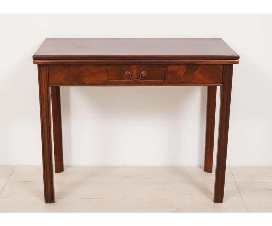 Appraisal: English Chippendale mahogany gaming table circa with single drawer and