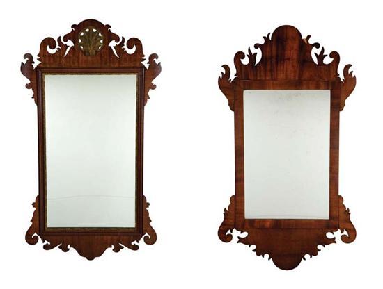 Appraisal: TWO CHIPPENDALE STYLE MIRRORS England th century mahogany veneer on