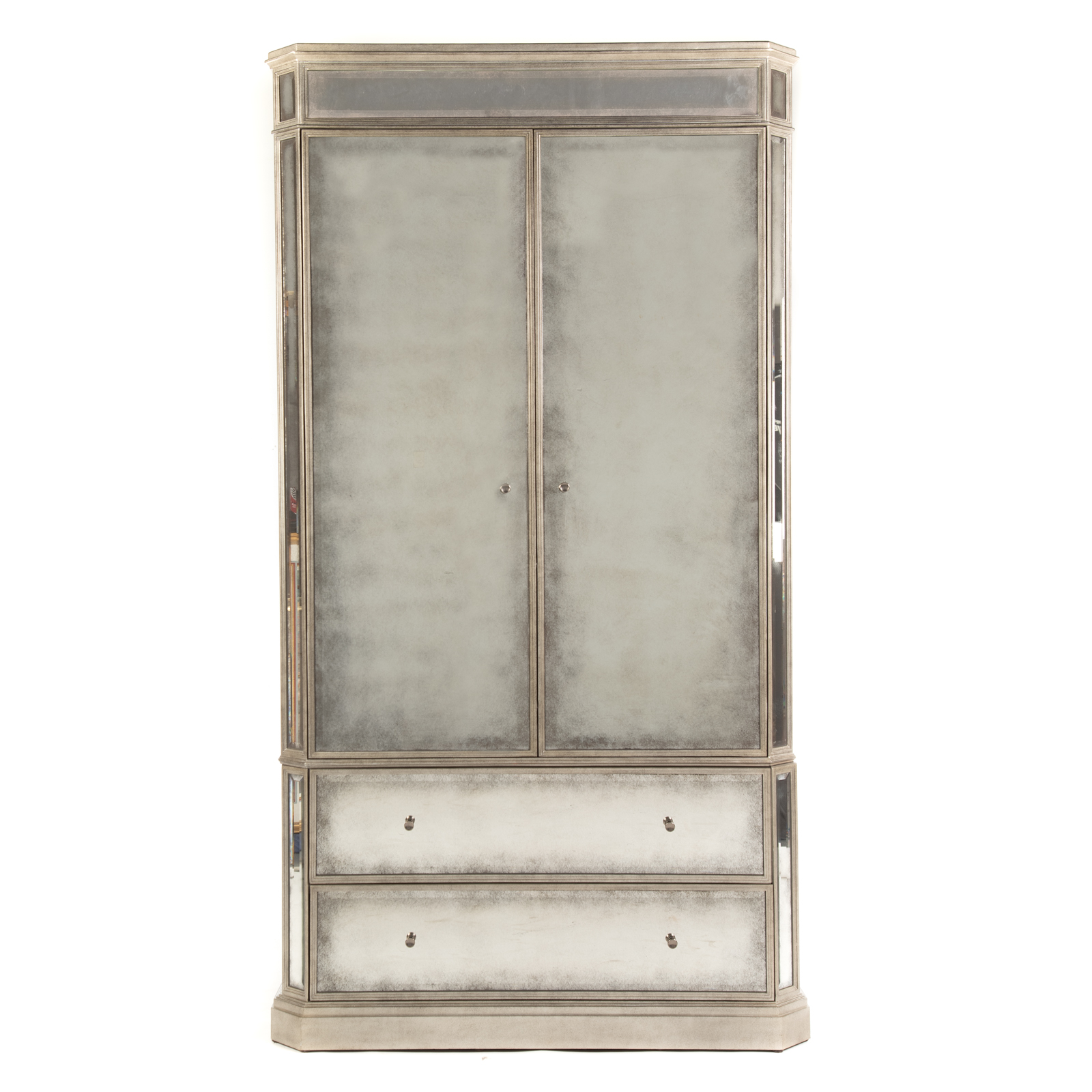 Appraisal: RESTORATION HARDWARE CONTEMPORARY MIRRORED ARMOIRE st century two-piece cabinet with