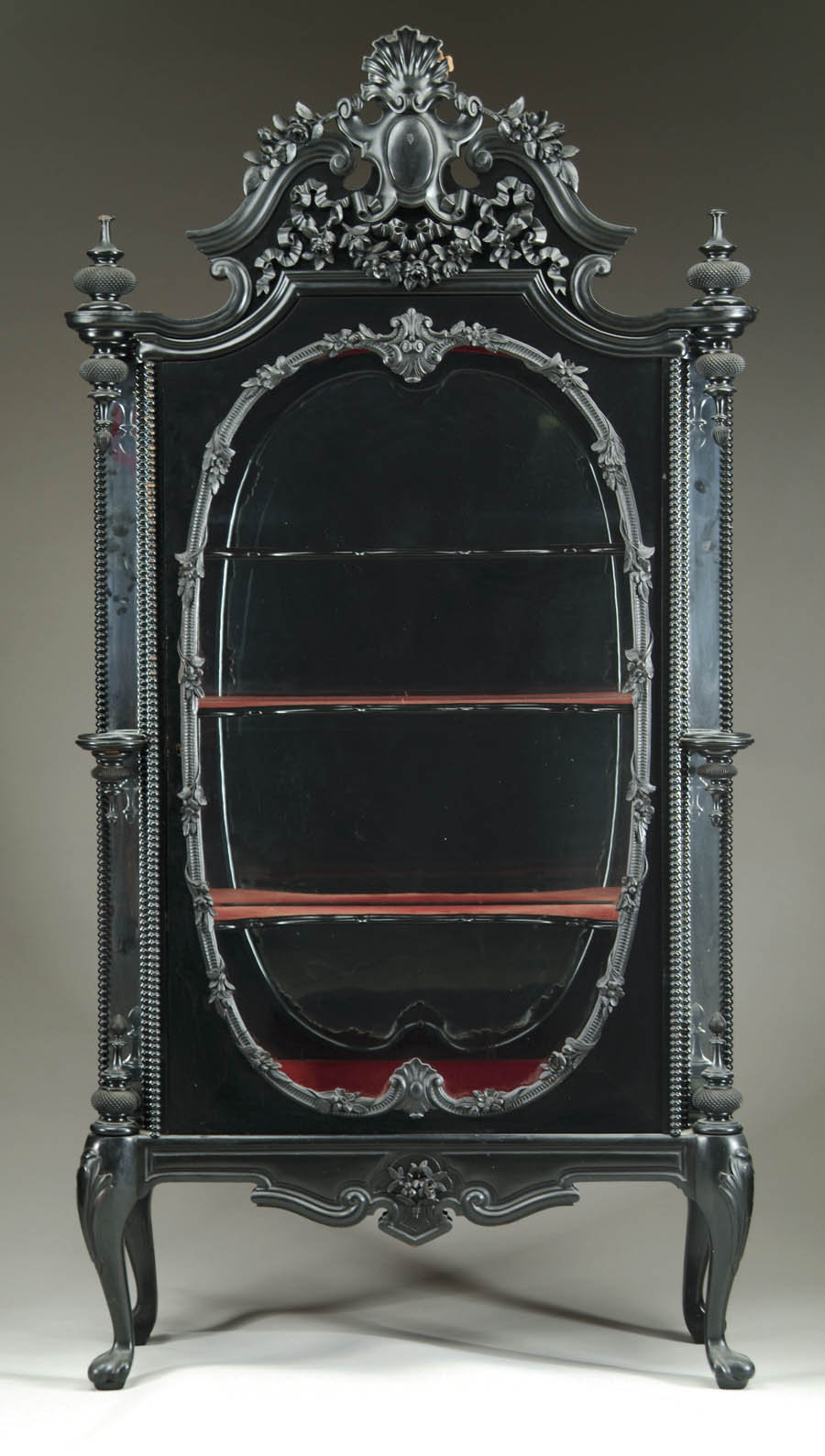 Appraisal: OUTSTANDING FANCY OAK MIRRORED CHINA CLOSET IN BLACK BY G