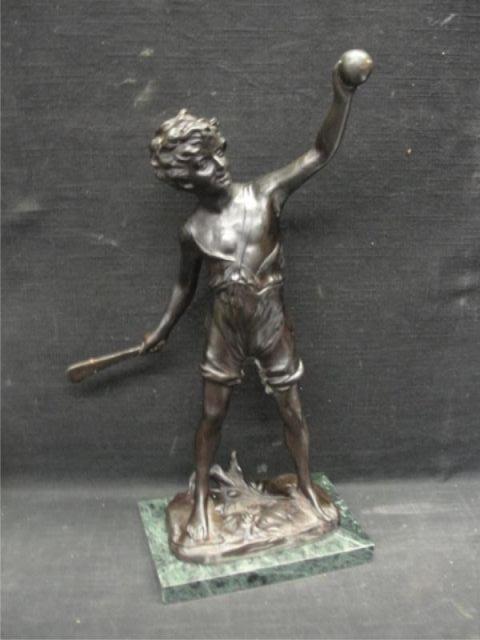 Appraisal: ILLEGIABLY Signed Bronze Boy Playing Ball Signed on base From