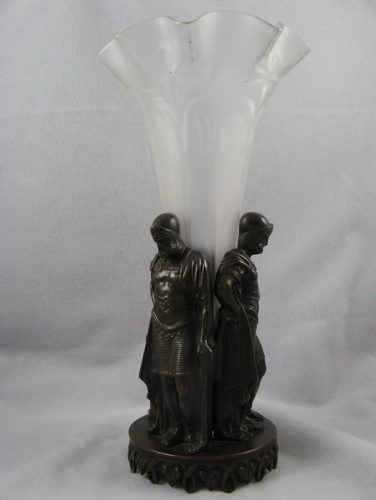 Appraisal: FIGURAL BRONZE AND GLASS TRUMPET VASE The bronze base of