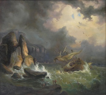 Appraisal: Continental School th Century Stormy Coastline Oil on wood panel