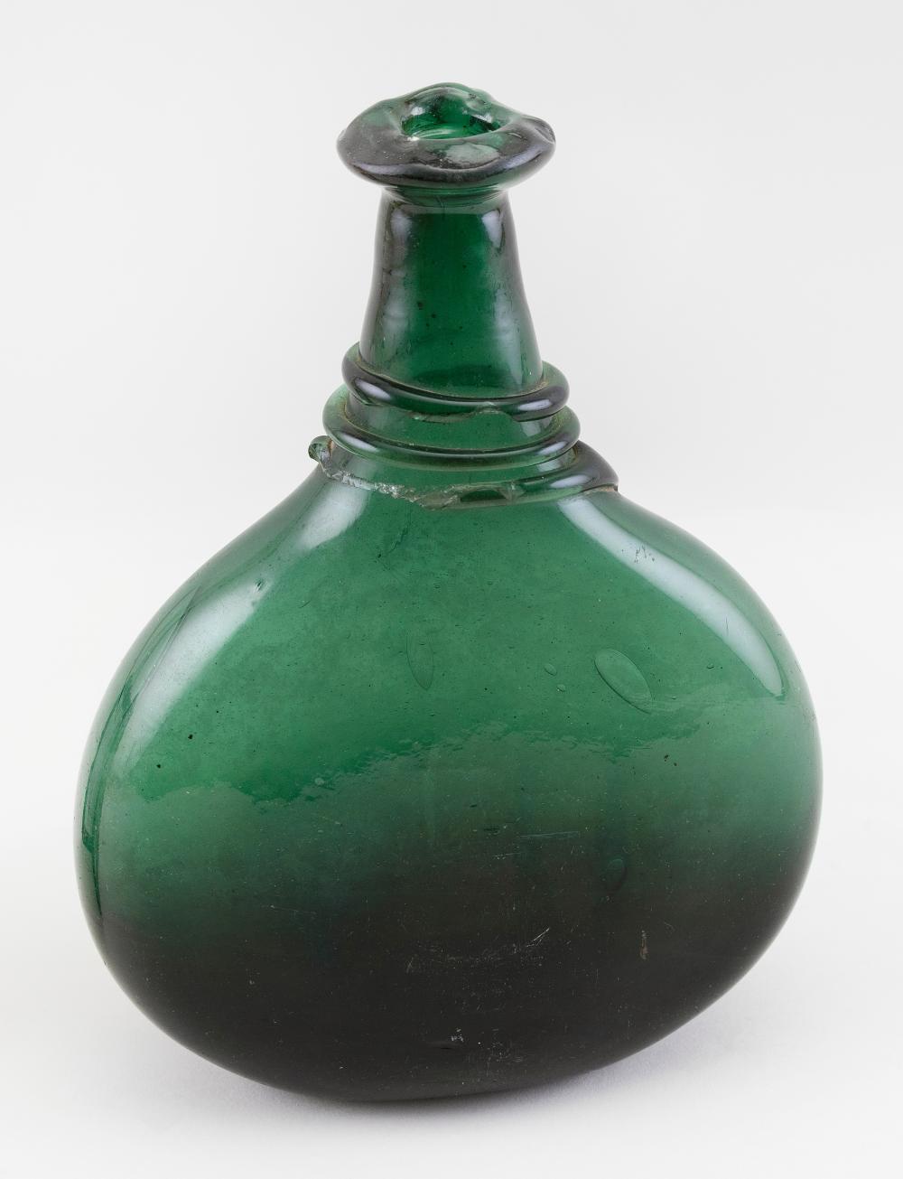 Appraisal: GREEN BLOWN GLASS BOTTLE EARLY TH CENTURY HEIGHT GREEN BLOWN