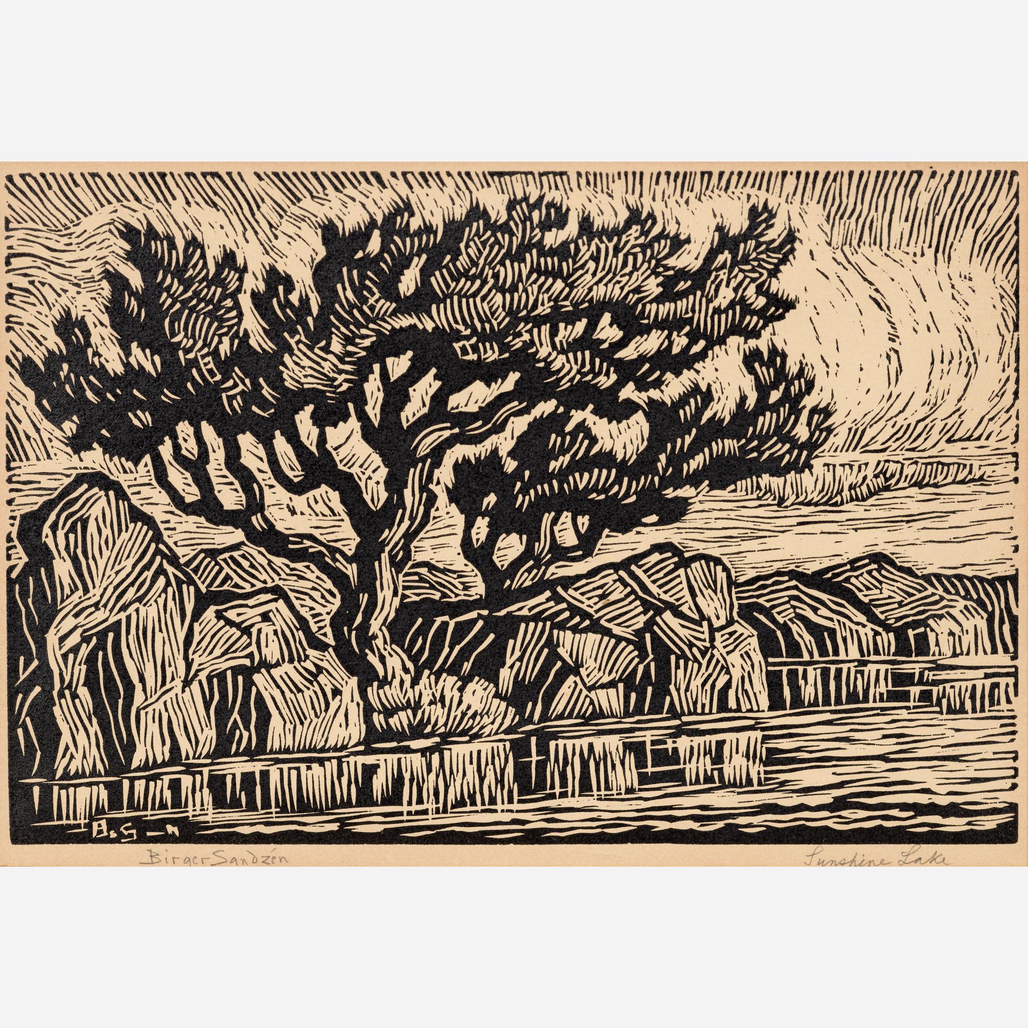 Appraisal: BIRGER SANDZEN SUNSHINE LAKE SIGNED LINOCUT Birger Sandzen Swedish-American -