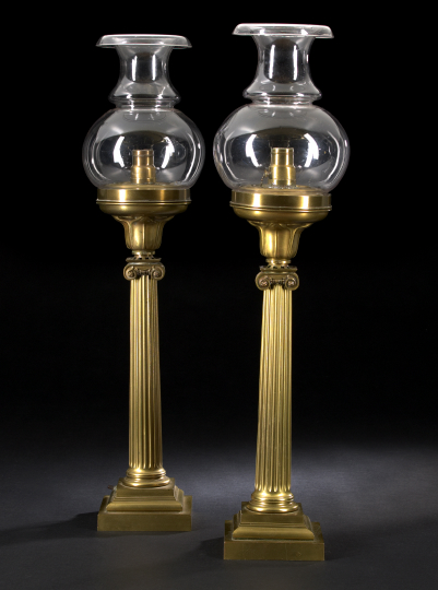 Appraisal: Tall Pair of Anglo-American Columnar Brass Solar Lamps third quarter