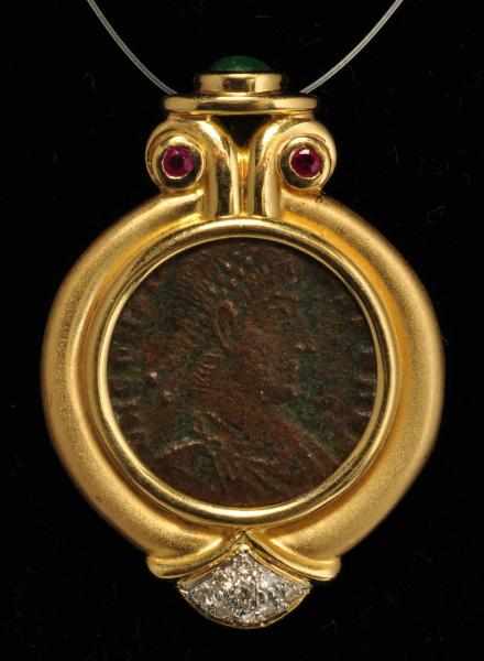 Appraisal: K Y Gold Ruby Emerald Pendant Description With an early