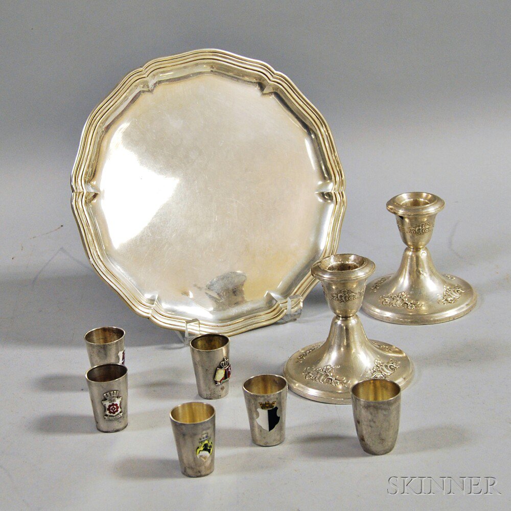 Appraisal: Group of Silver Tableware including two weighted Gorham low candlesticks