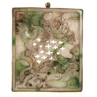 Appraisal: Chinese carved green white jade plaque Chinese carved green white