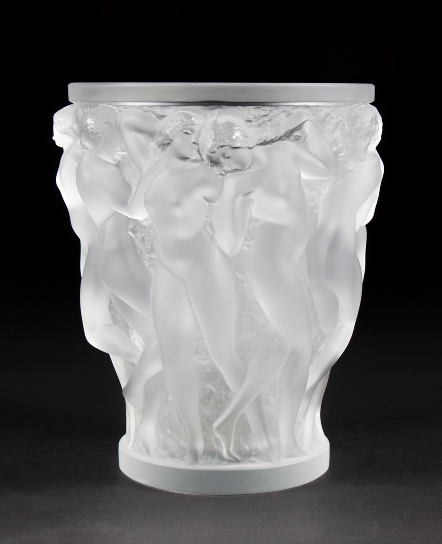 Appraisal: Lalique crystal Bacchantes vase partially frosted vase with female nude