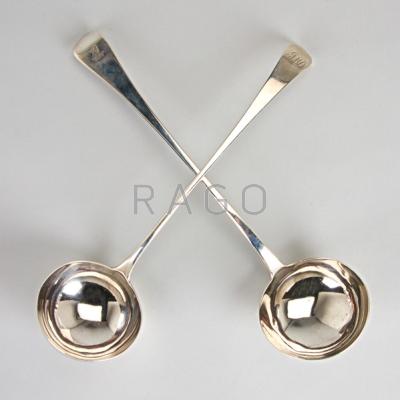 Appraisal: TWO ENGLISH STERLING PUNCH LADLES - Earlier example maker mark