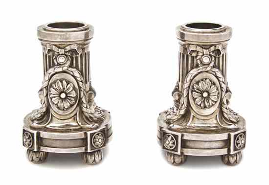 Appraisal: A Pair of French Silver Candlesticks Boinaburet each in the