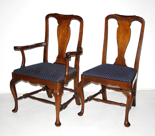 Appraisal: A set of eight Queen Anne style walnut chairs th