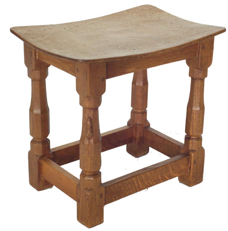 Appraisal: ROBERT MOUSEMAN THOMPSON OAK STOOL c the dished adzed rectangular