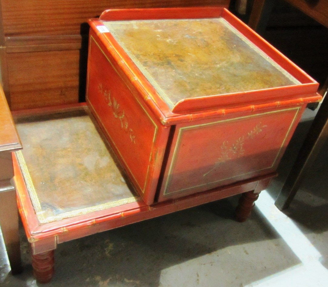 Appraisal: A th century painted step commode with faux bamboo legs