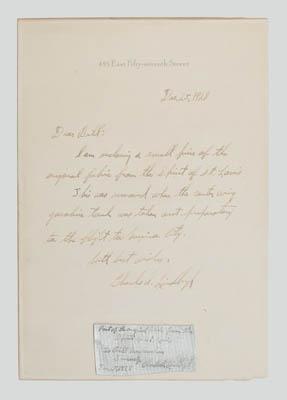 Appraisal: Charles Lindbergh autograph letter six lines in brown ink on