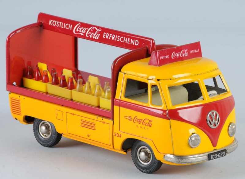 Appraisal: Tin Coca-Cola Volkswagen Truck Friction Toy Description German Working Made