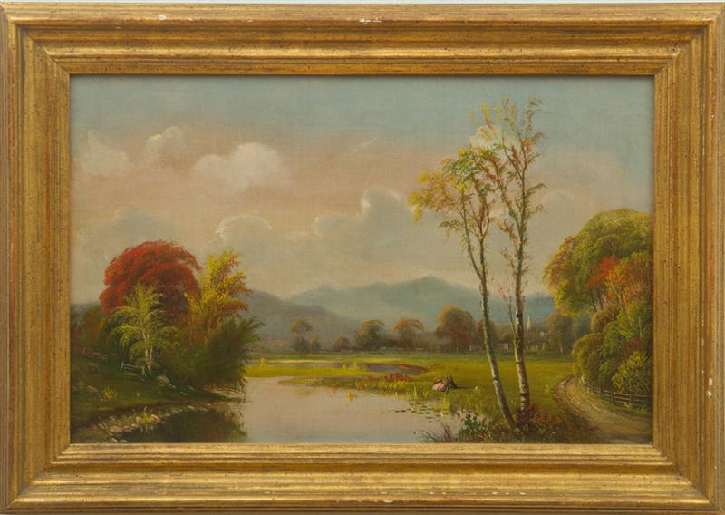 Appraisal: DANIEL CHARLES GROSE - FISHING BY THE LAKE Oil on