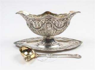 Appraisal: A German Silver Sauce Boat and Ladle Late th Early