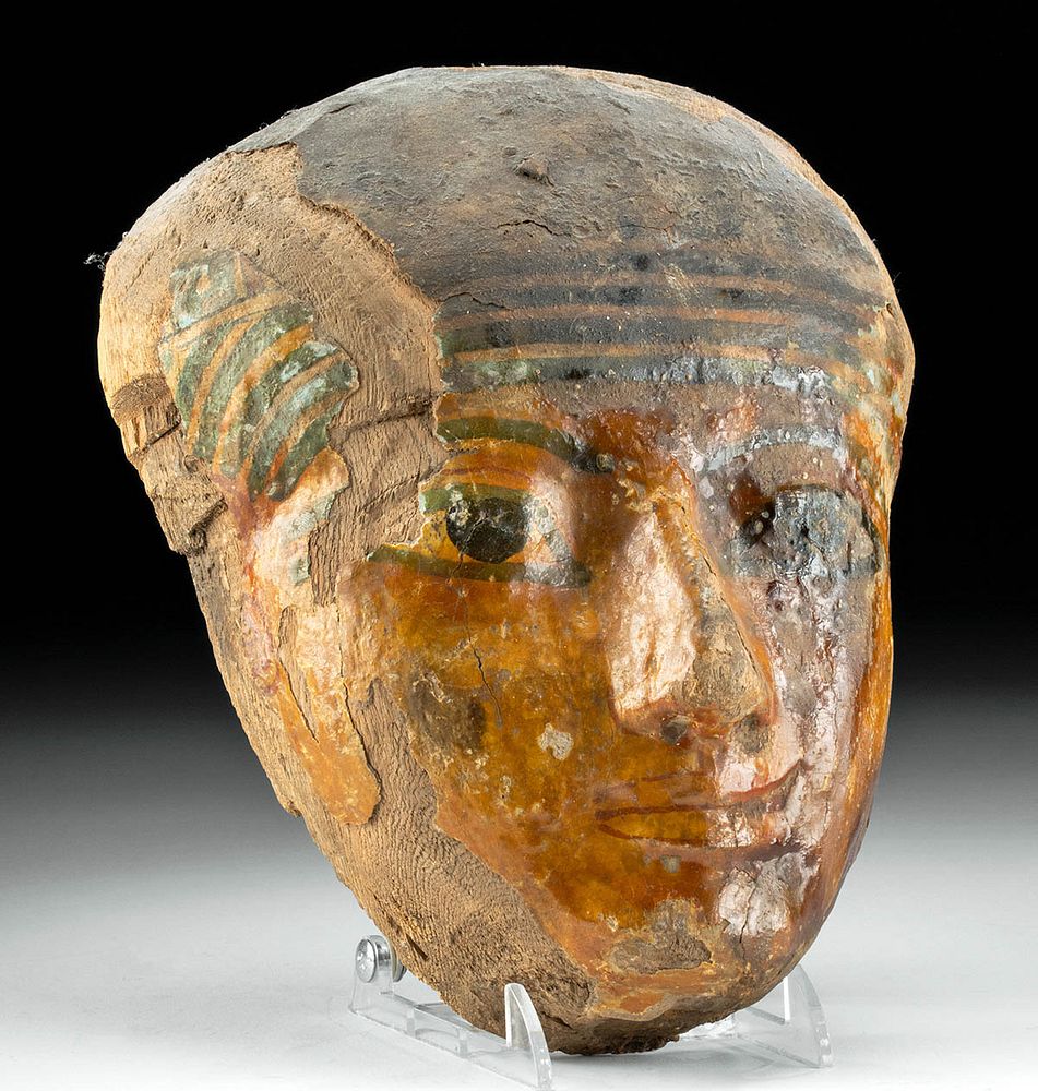 Appraisal: Egyptian Late Dynastic Cedar Mummy Mask Ancient Egypt Late Period