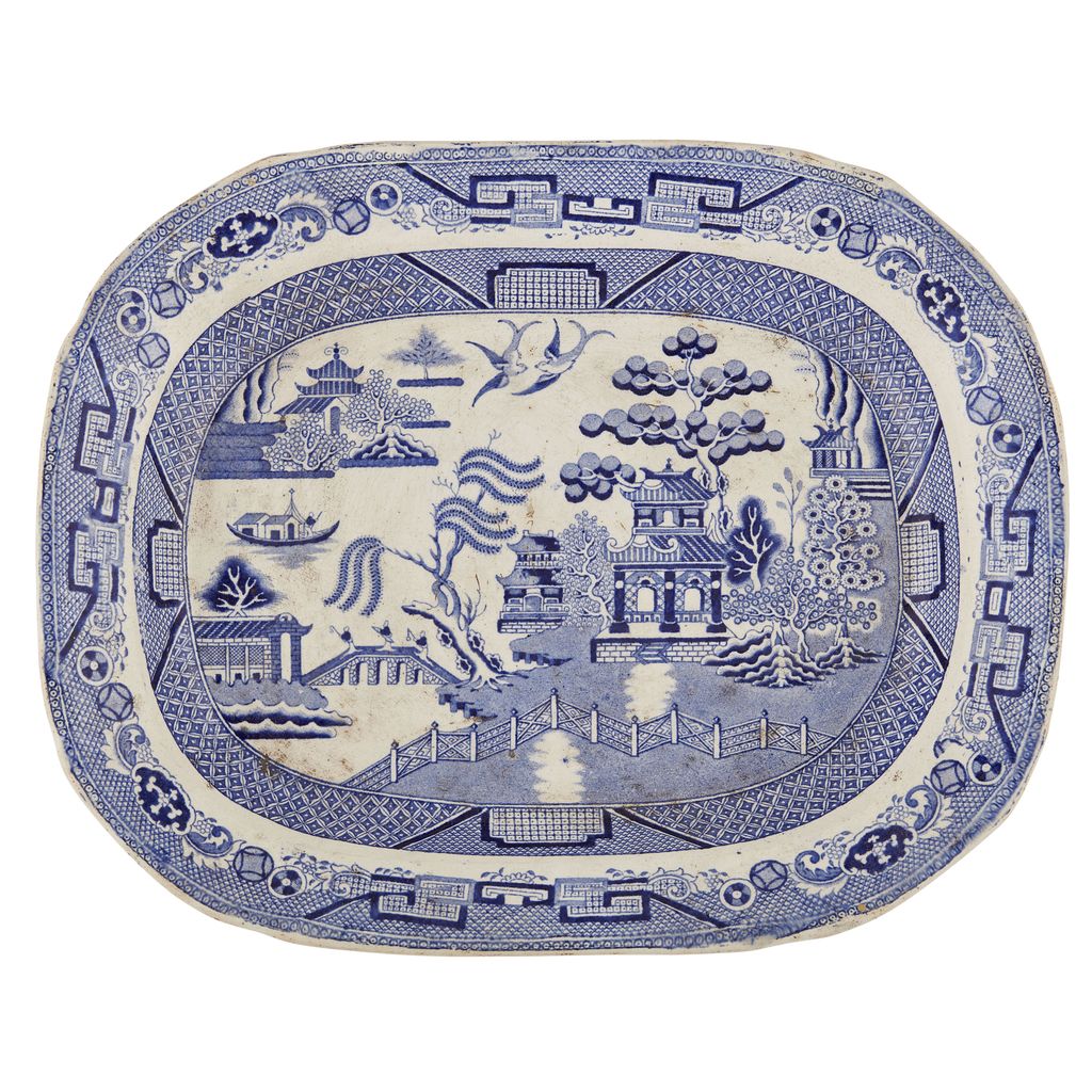 Appraisal: GROUP OF ENGLISH 'WILLOW PATTERN' TRANSFERWARE PLATTERS AND DRAINERS TH