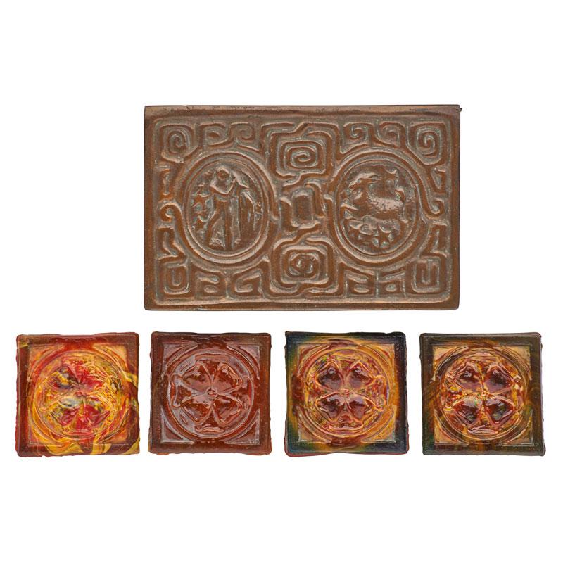 Appraisal: TIFFANY STUDIOS Cigarette box and four glass tiles Condition Report