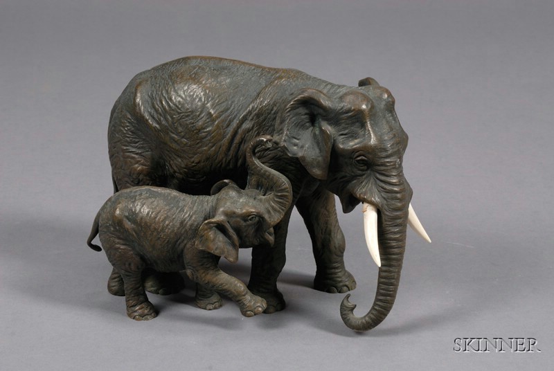 Appraisal: Bronze Elephant Group late th early th century modeled as