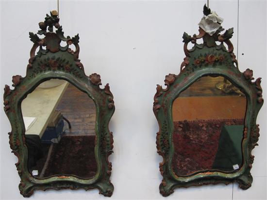 Appraisal: PAIR OF ITLAIAN ROCOCO STYLE CARVED AND PAINTED MIRRORS TH