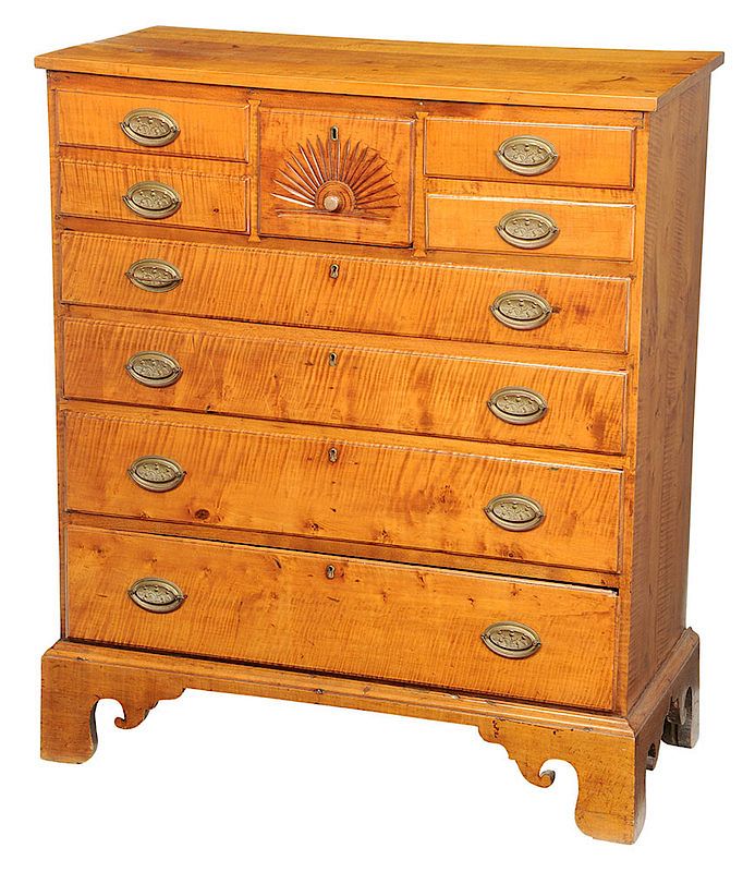 Appraisal: American Queen Anne Tiger Maple Tall Chest New Hampshire possibly