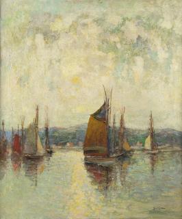 Appraisal: PAUL BERNARD KING American - Sailboats at Harbor Oil on