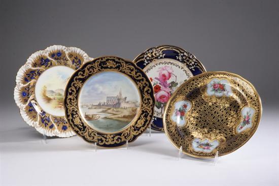 Appraisal: FOUR ENGLISH AND FRENCH PORCELAIN CABINET PLATES mid- th century