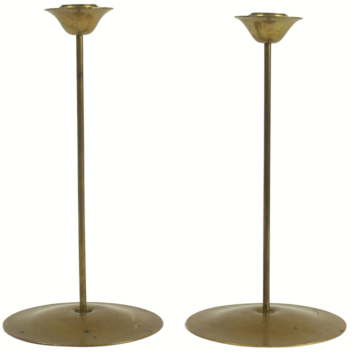 Appraisal: Arts and Crafts candlesticks pair tall form in brass original