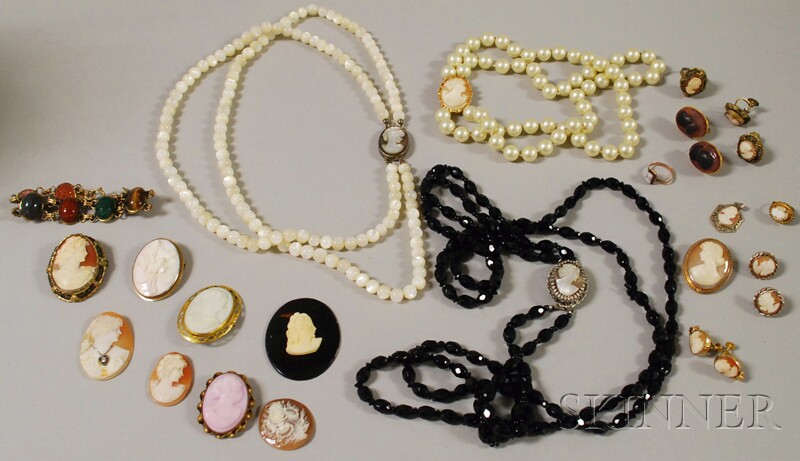 Appraisal: Group of Cameo and Hardstone Jewelry including three double-strand necklaces