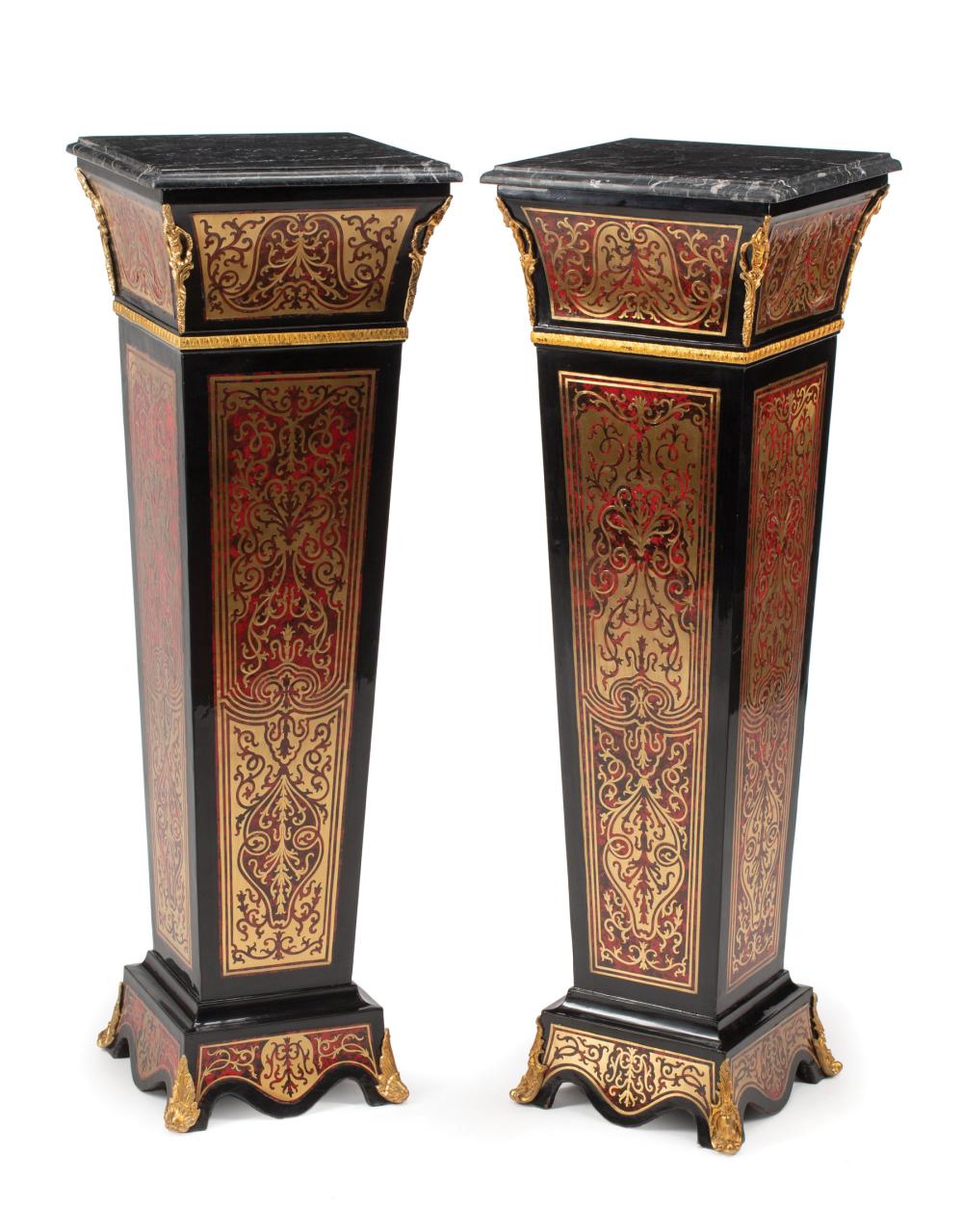 Appraisal: Pair of Napoleon III-Style Boullework Pedestals each with square black