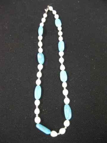 Appraisal: Turquoise Pearl Necklace silver trim '' long