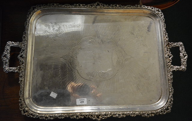 Appraisal: A large Victorian silver plated tea tray