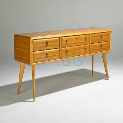 Appraisal: STYLE OF OSVALDO BORSANI Six drawer console Italy s Sycamore