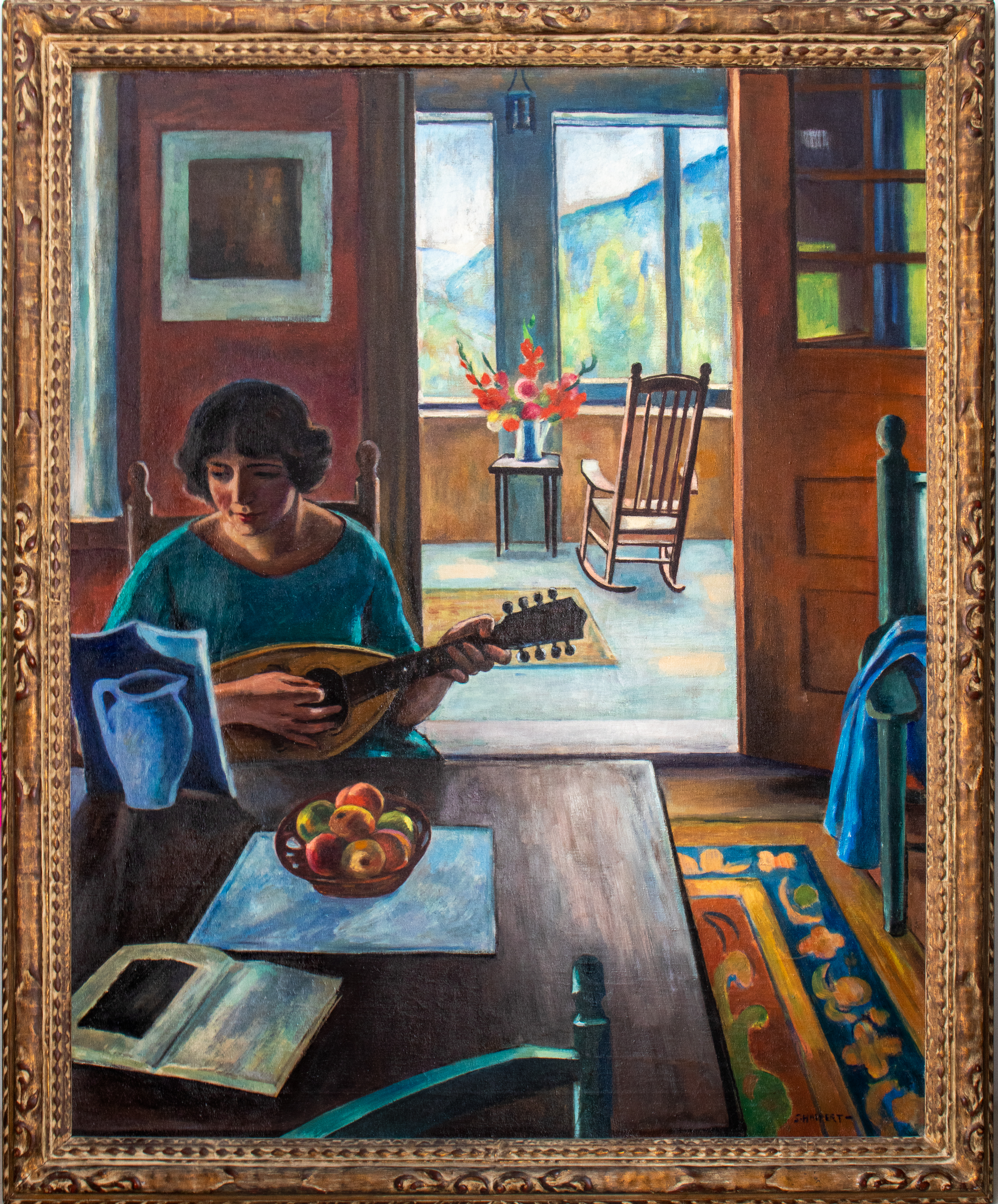 Appraisal: SAMUEL HALPERT INTERIOR WITH LUTE PLAYER OIL Samuel Halpert American